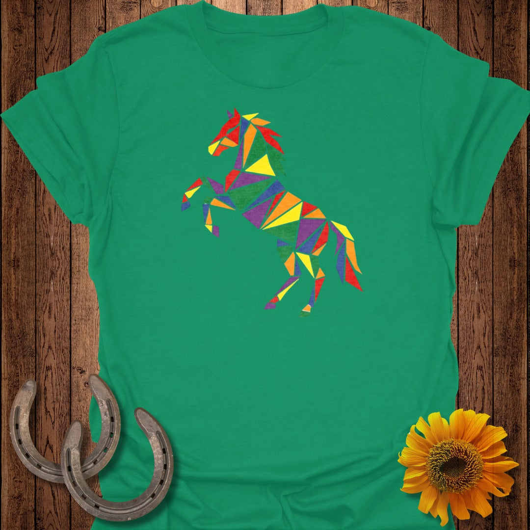 Colorful Geometric Horse Design on Green Shirt Product