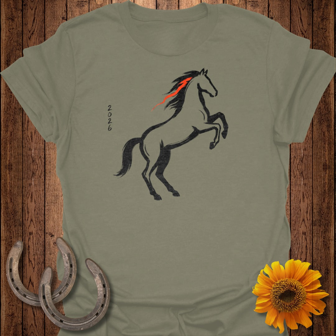 Stylish Horse Graphic Tee with Flame Accents Shirt