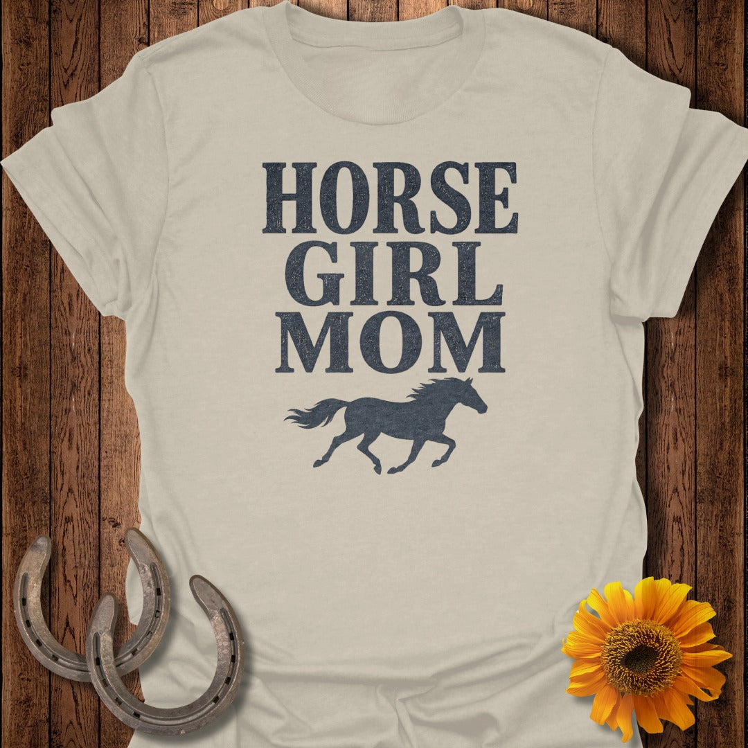 Cream t-shirt with "HORSE GIRL MOM" text and a horse silhouette.
