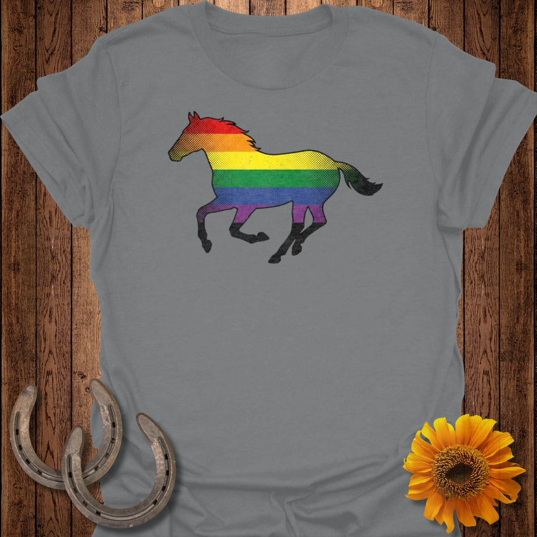 Rainbow Striped Horse Graphic on Grey Shirt product