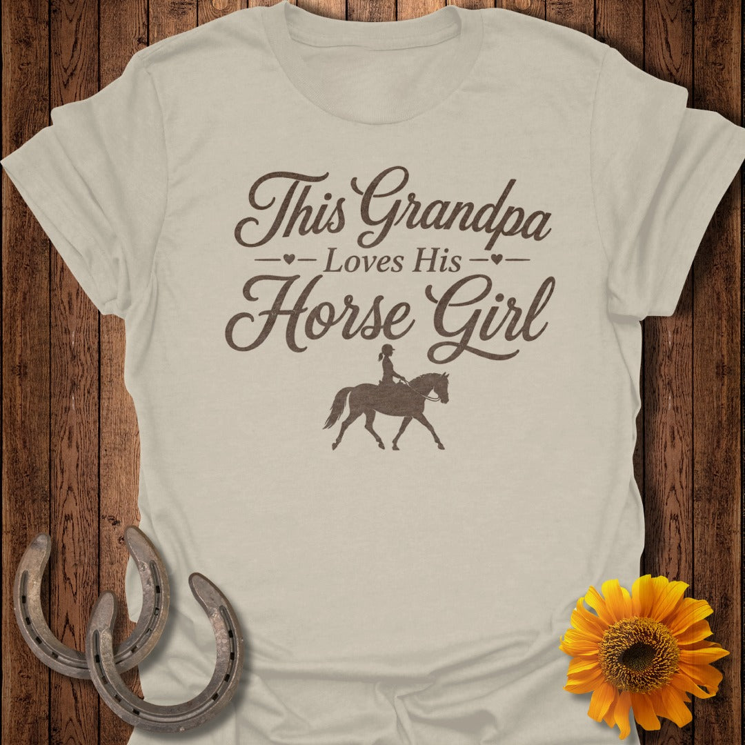 T-shirt with "This Grandpa Loves His Horse Girl" text and a horse and rider silhouette.