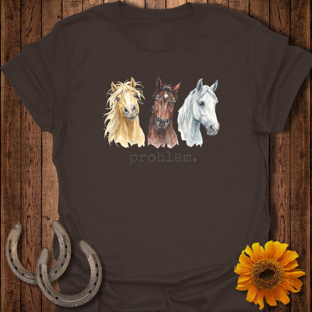 Three watercolor horse portraits above the word "problem."