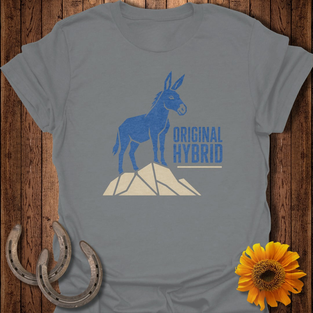 Blue donkey silhouette on a mountain with "ORIGINAL HYBRID" text.