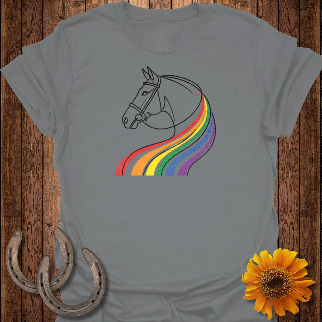 Vibrant Rainbow Mane Horse T-Shirt for Equine Lovers