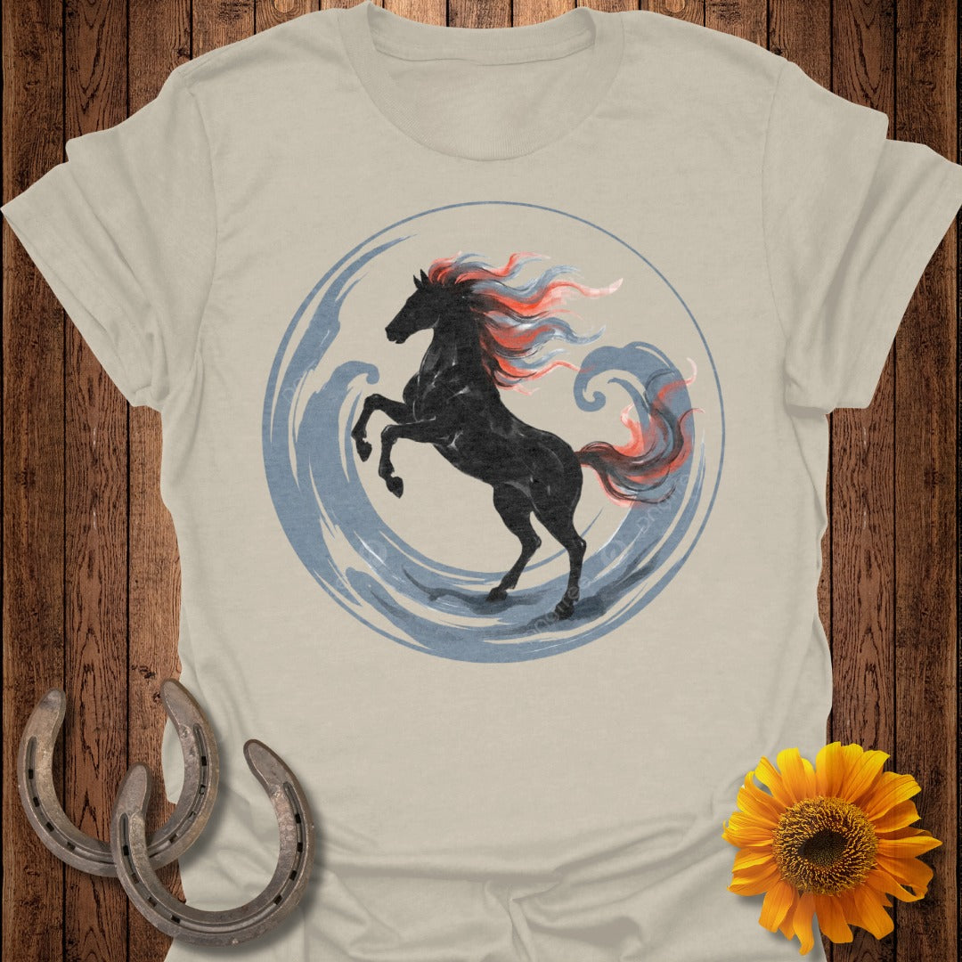 Fiery Mane Horse in Circle Design T-Shirt