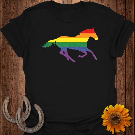Rainbow Horse Silhouette Black Graphic Shirt
