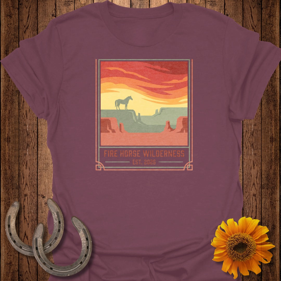 Fire Horse Wilderness Retro Sunset Design Shirt