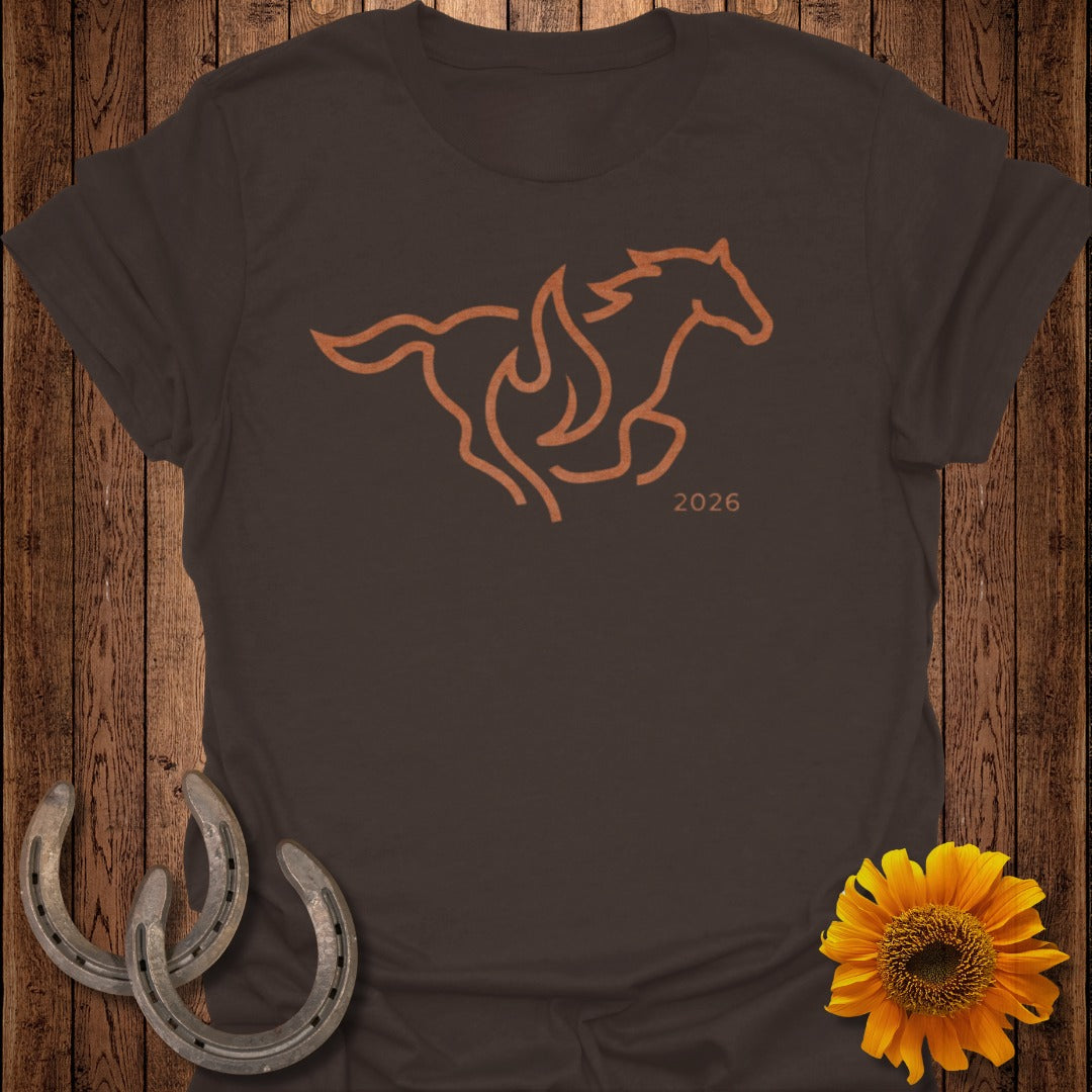 2026 Running Horse Flame Design Brown T-shirt