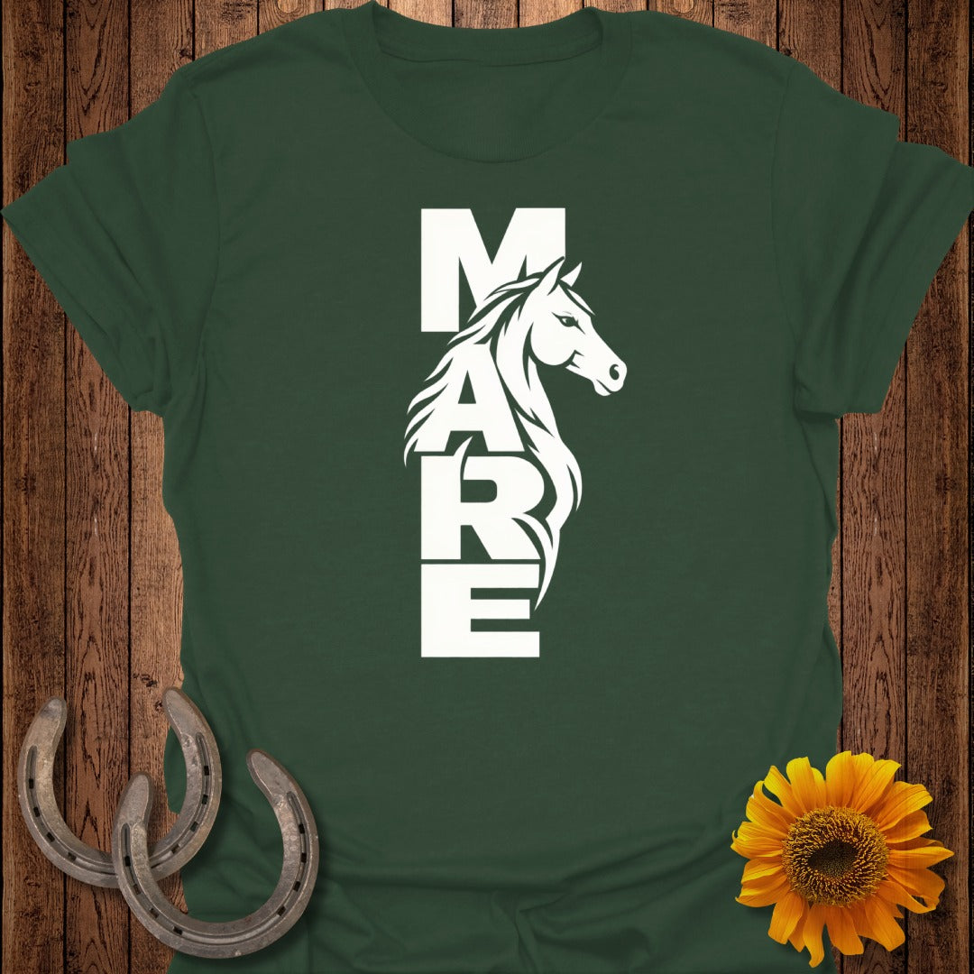 Green t-shirt with white "MARE" text and a horse silhouette.