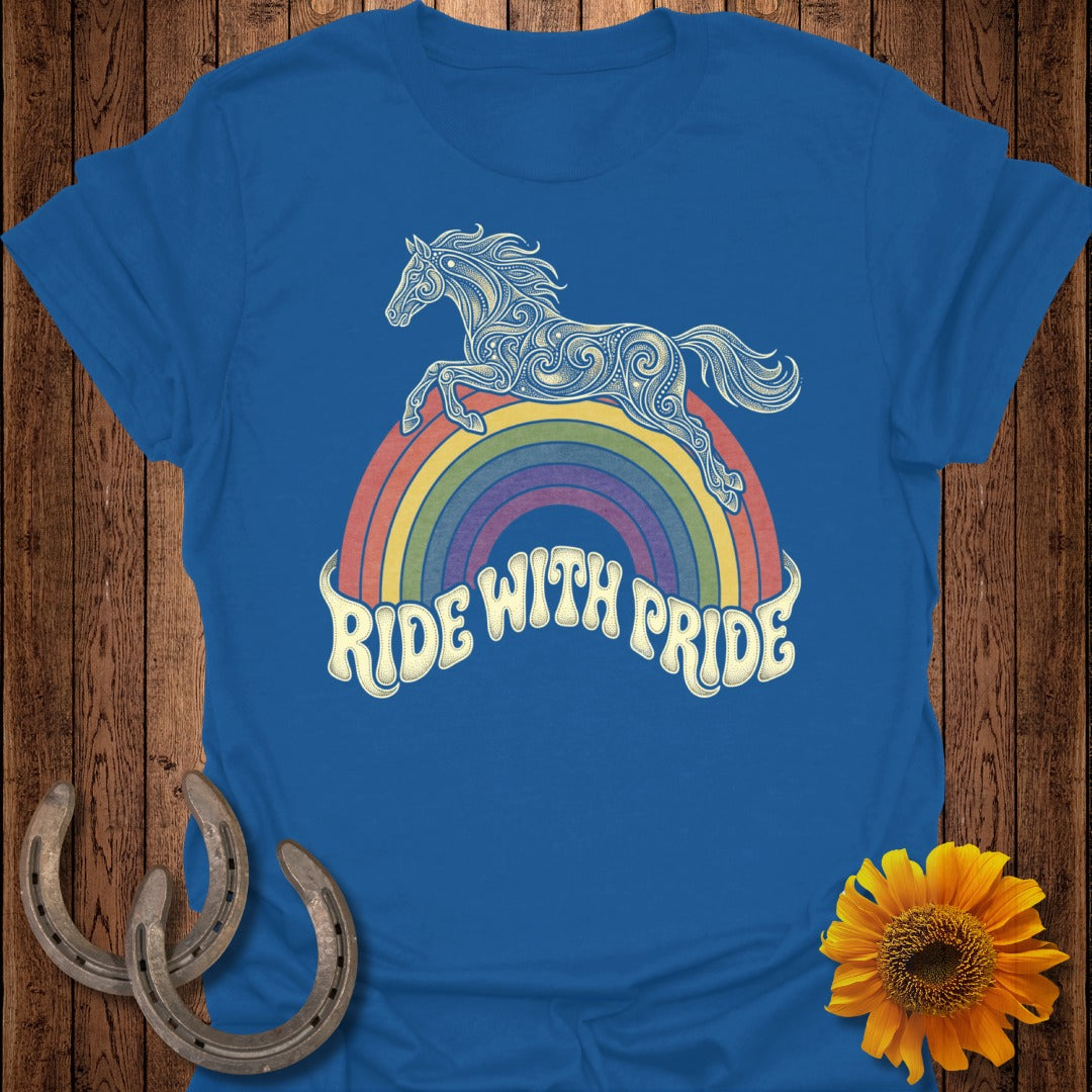 Ride with Pride Rainbow & Horse Graphic T-Shirt