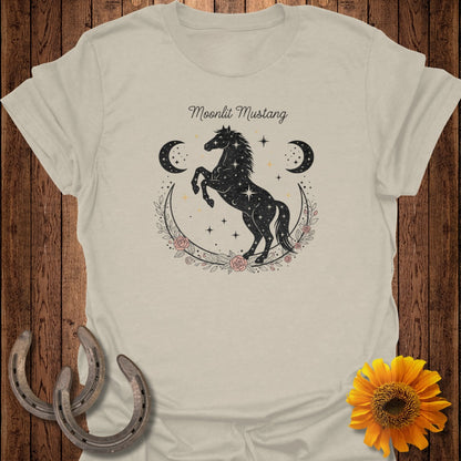 T-shirt with "Moonlit Mustang" text and a starry horse design.