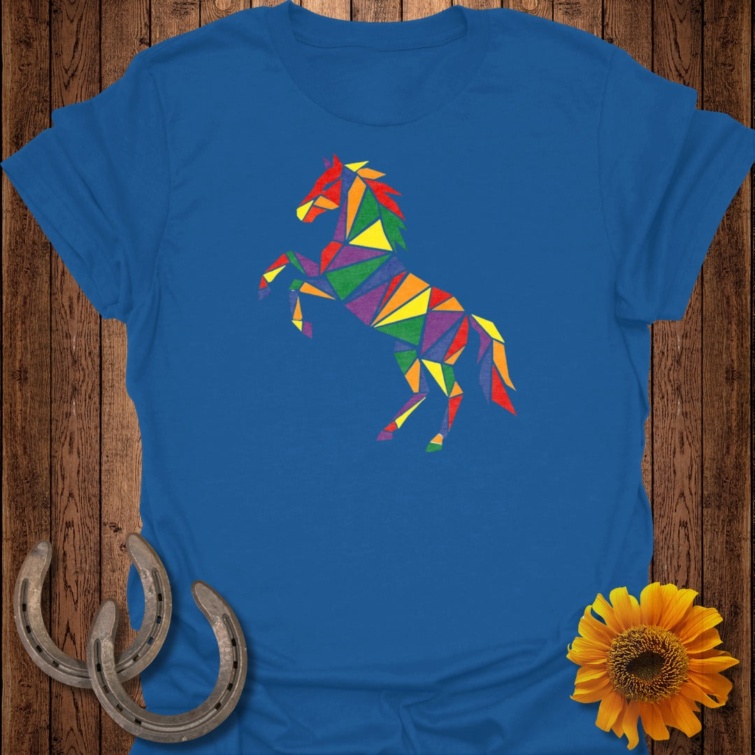 Colorful Geometric Horse Design Blue T-Shirt Product
