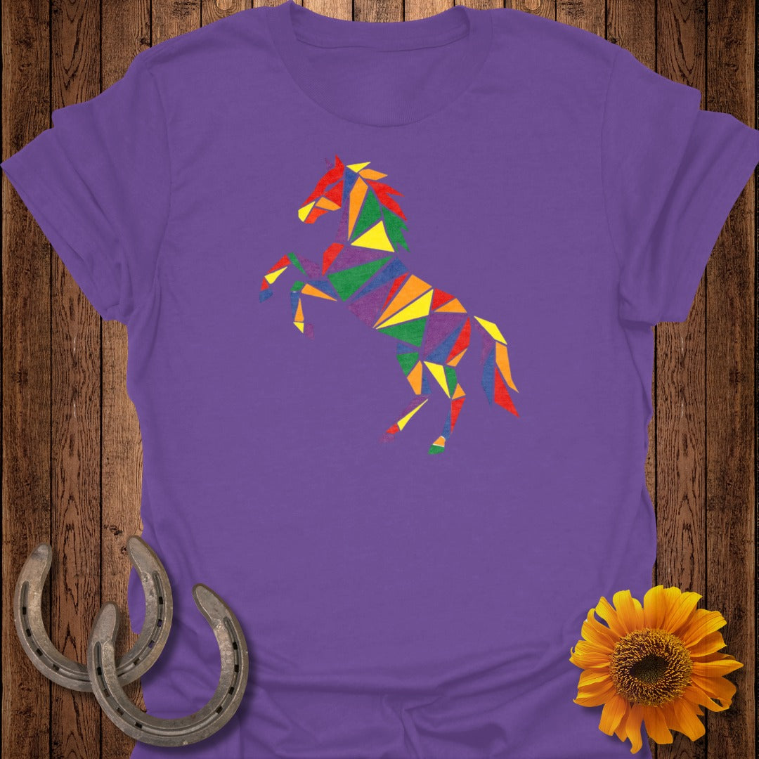 Geometric Colorful Horse Design on Purple Shirt
