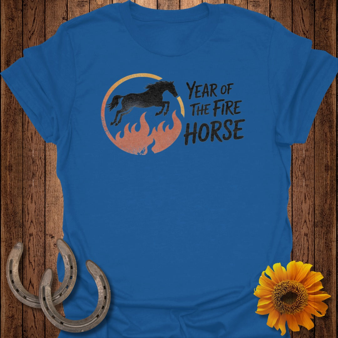 Year of the Fire Horse Design on Blue T-Shirt