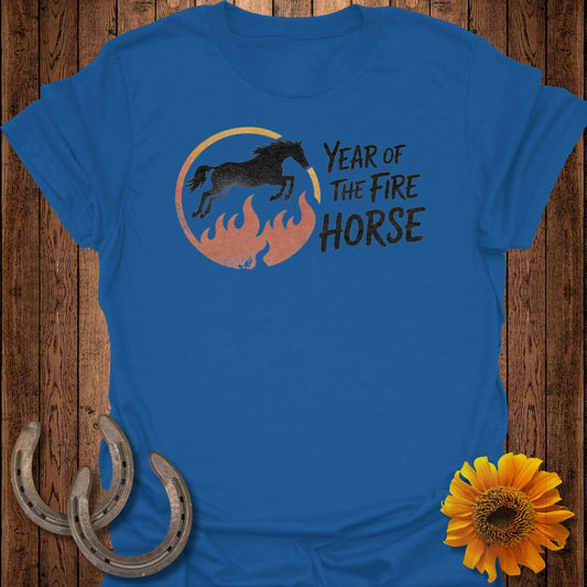 Year of the Fire Horse Design on Blue T-Shirt