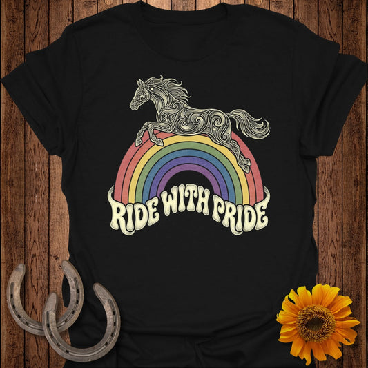 Ride With Pride Rainbow Horse Graphic Tee