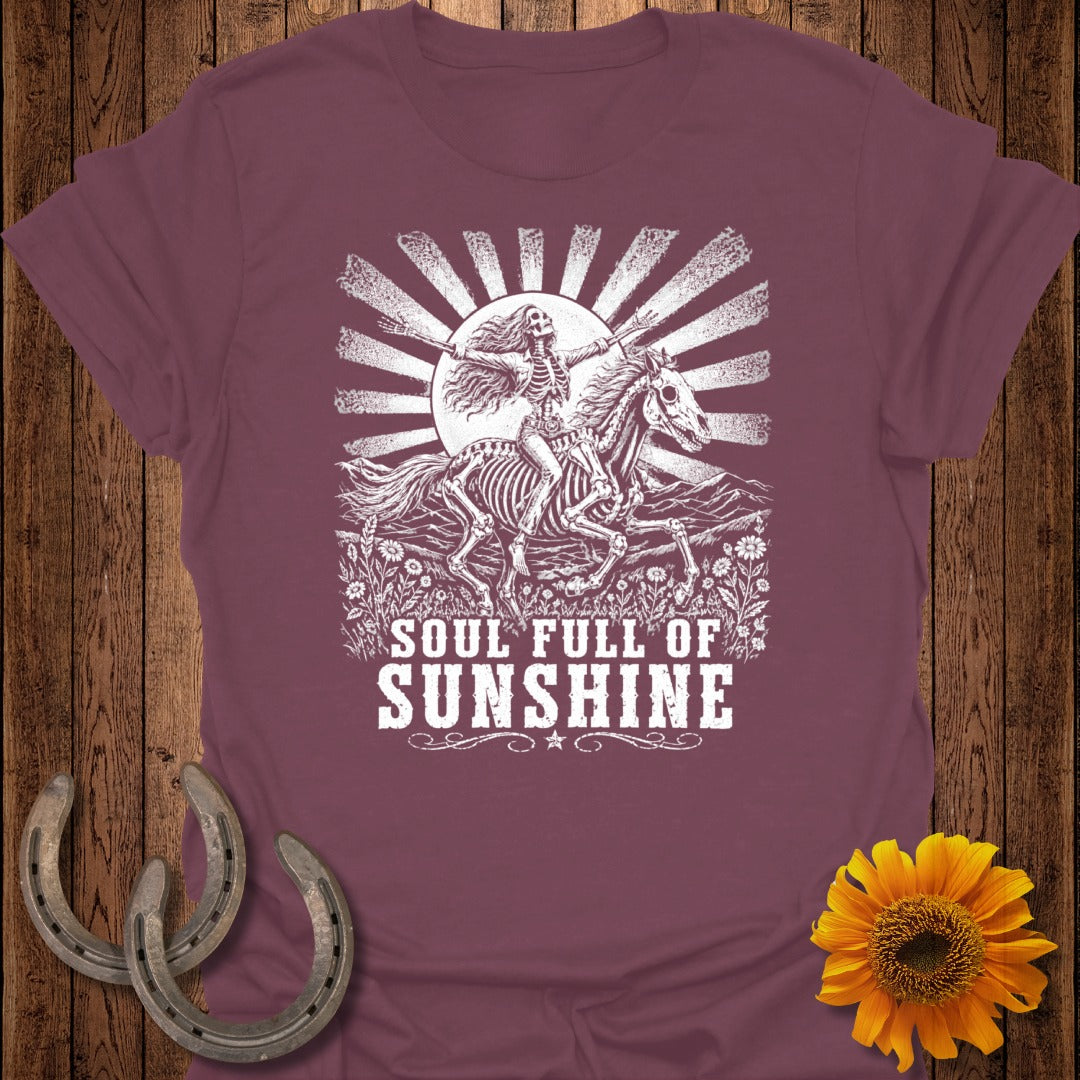 Skeleton riding a horse with "Soul Full of Sunshine" text.