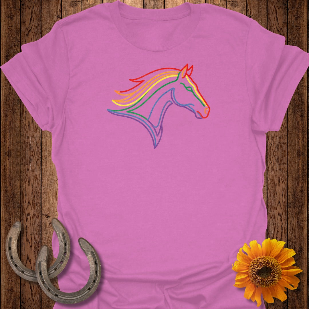 Rainbow Horse Graphic on Pink Tee Shirt