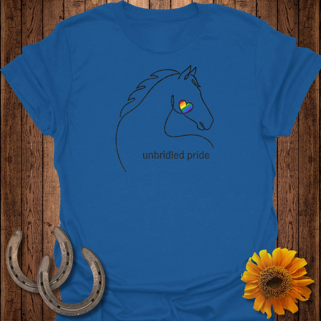 Unbridled Pride Horse Design Rainbow Heart T-Shirt