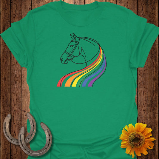 Rainbow Horse Graphic on Green Shirt Equine Apparel