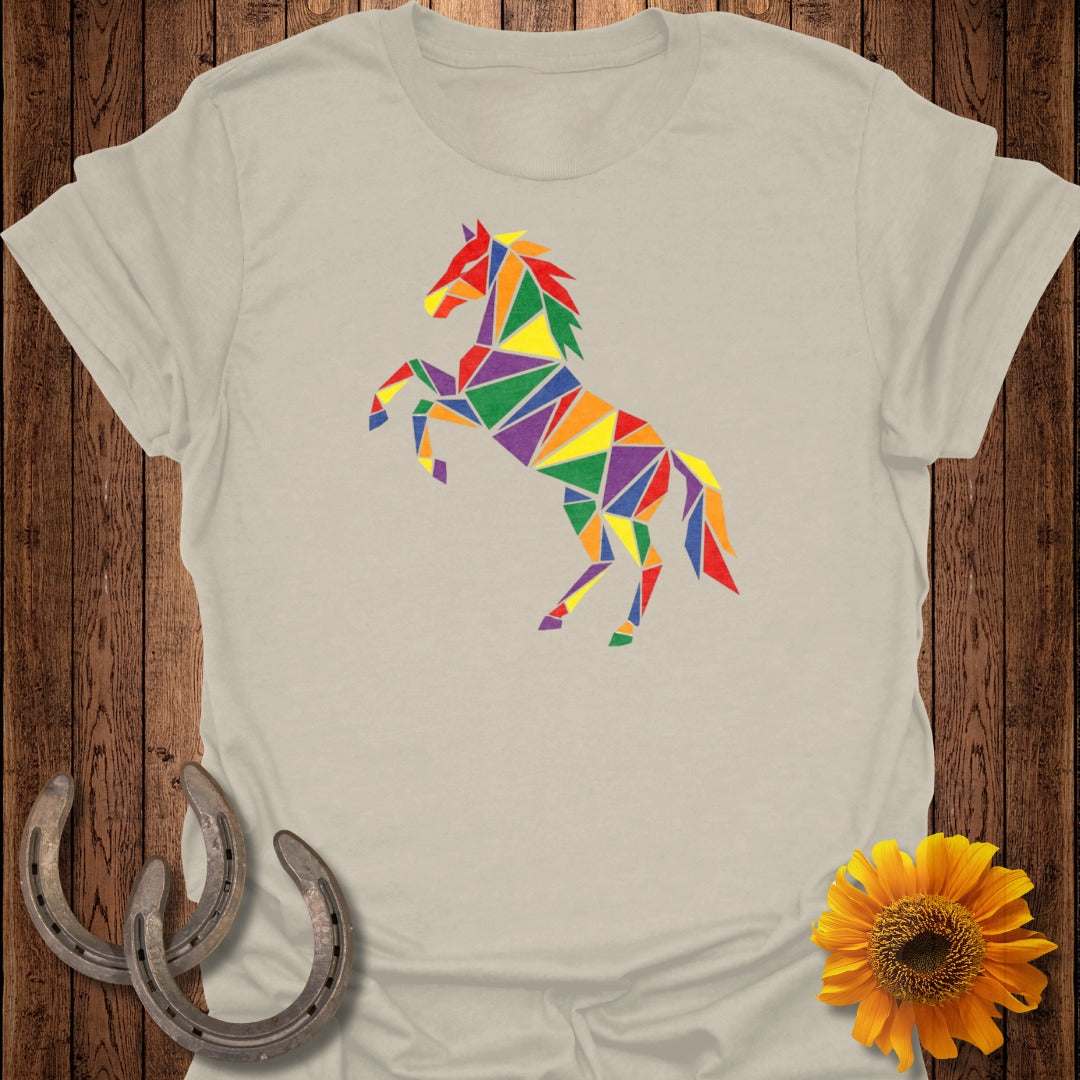 Vibrant Geometric Horse Print Graphic T-Shirt