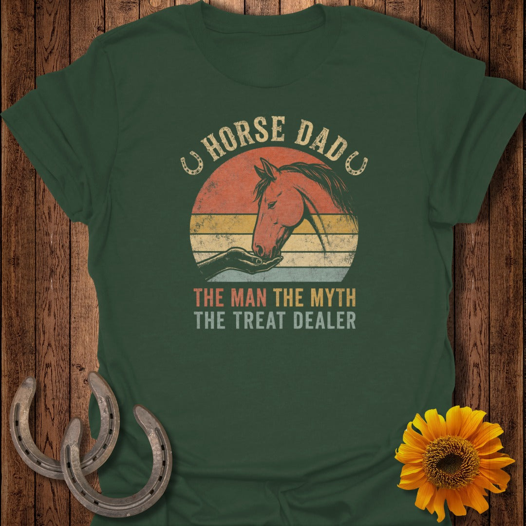 Horse Dad t-shirt with a vintage sunset graphic and text.