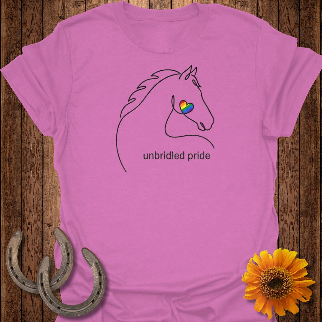Unbridled Pride Horse with Rainbow Heart T-Shirt