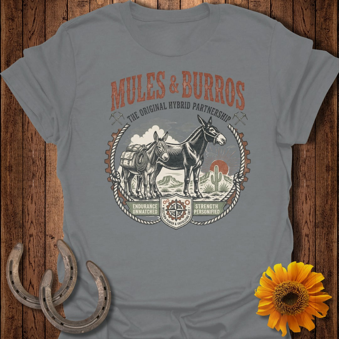 Mules & Burros: The Original Hybrid Partnership t-shirt design.