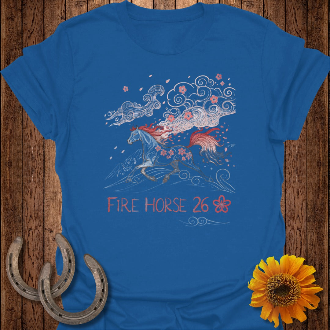 Fire Horse 26 Artistic Blue Graphic T-Shirt